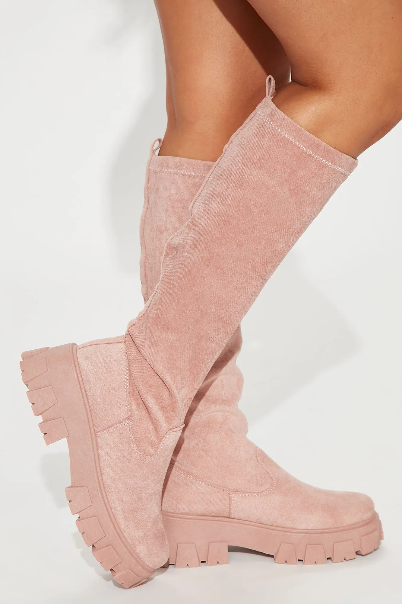 Across The Block Knee High Boots  - Pink