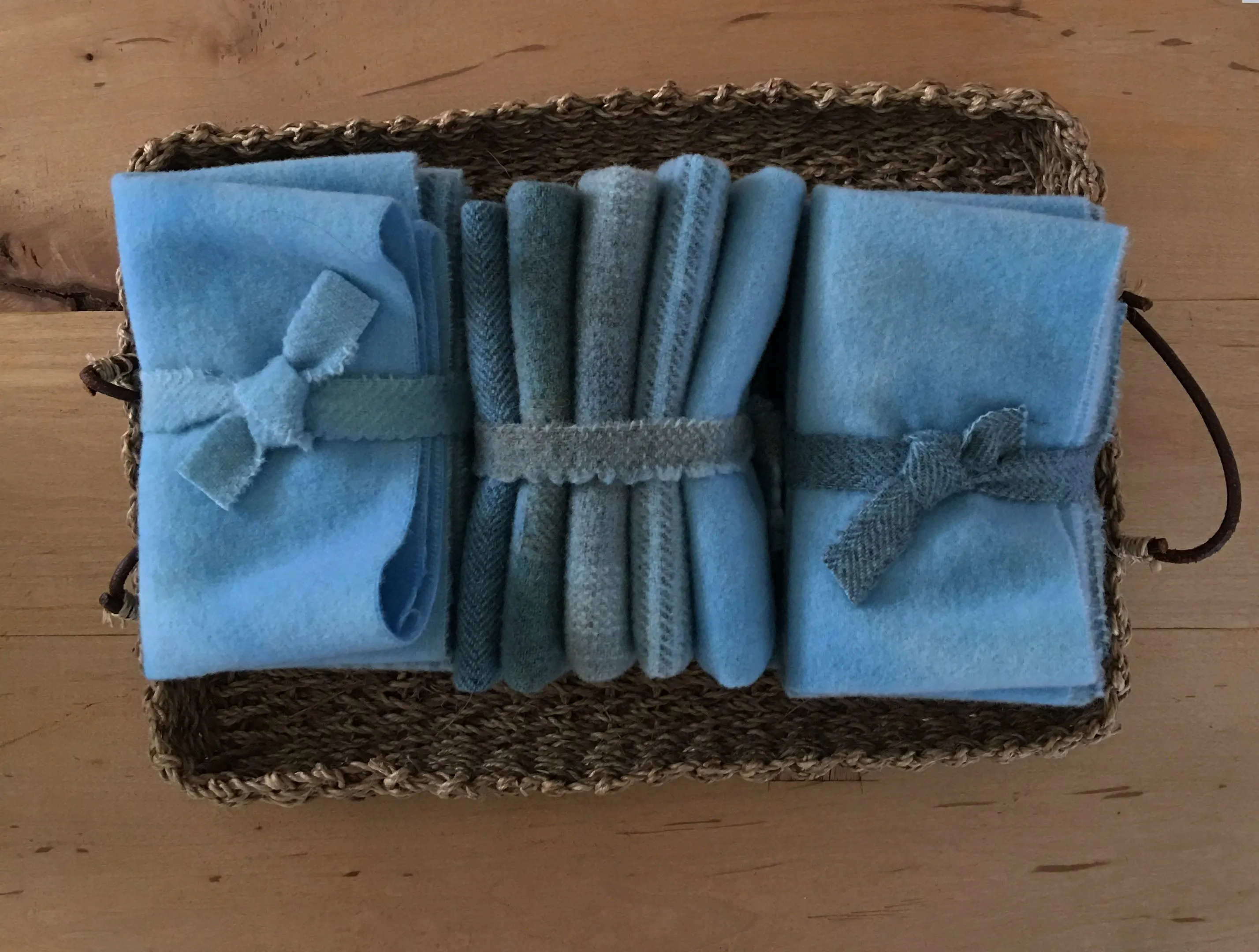 BABY BLUE EYES Hand Dyed Wool Bundle for Wool Applique and Rug Hooking