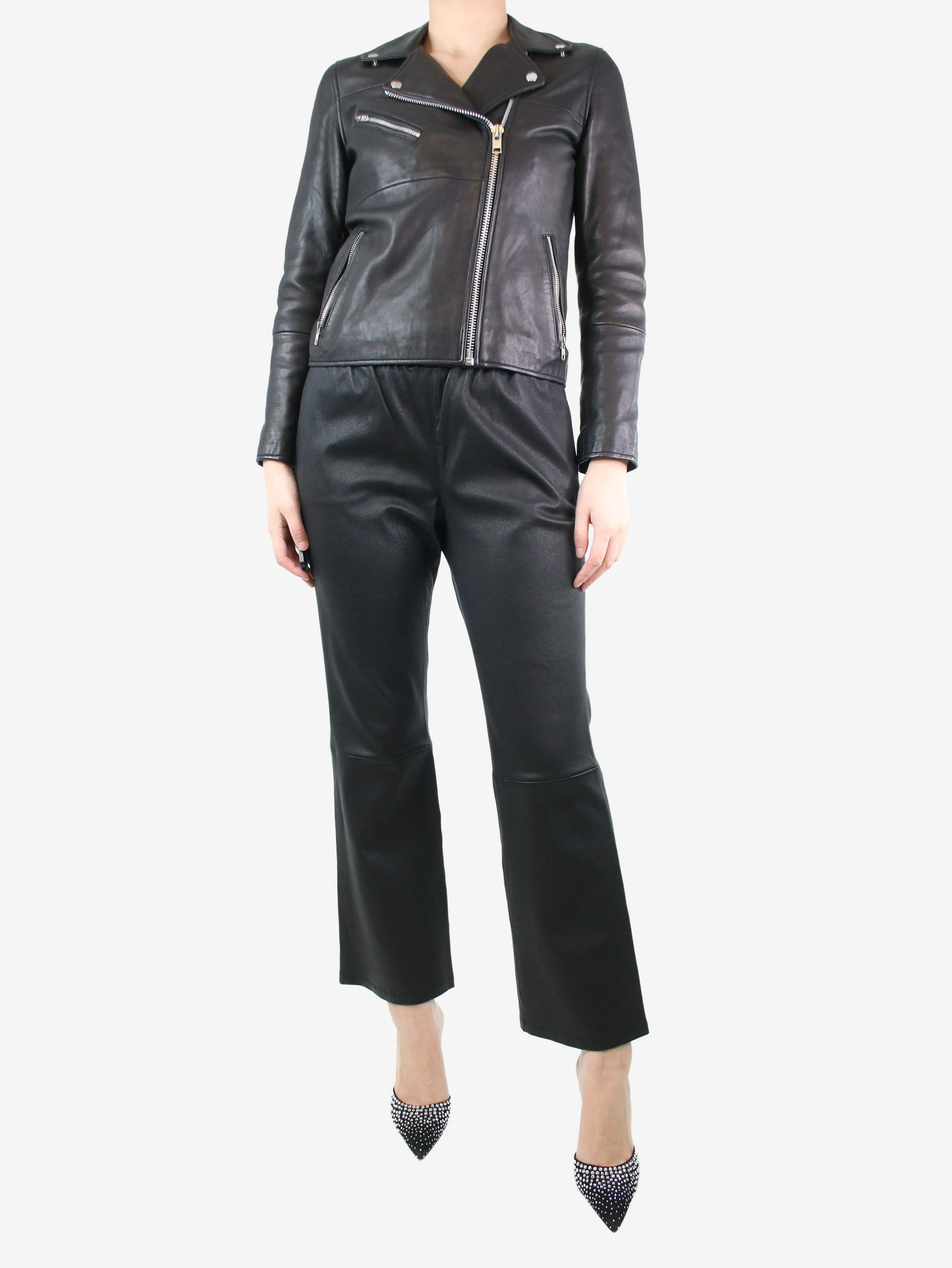 Black leather trousers - size UK 12