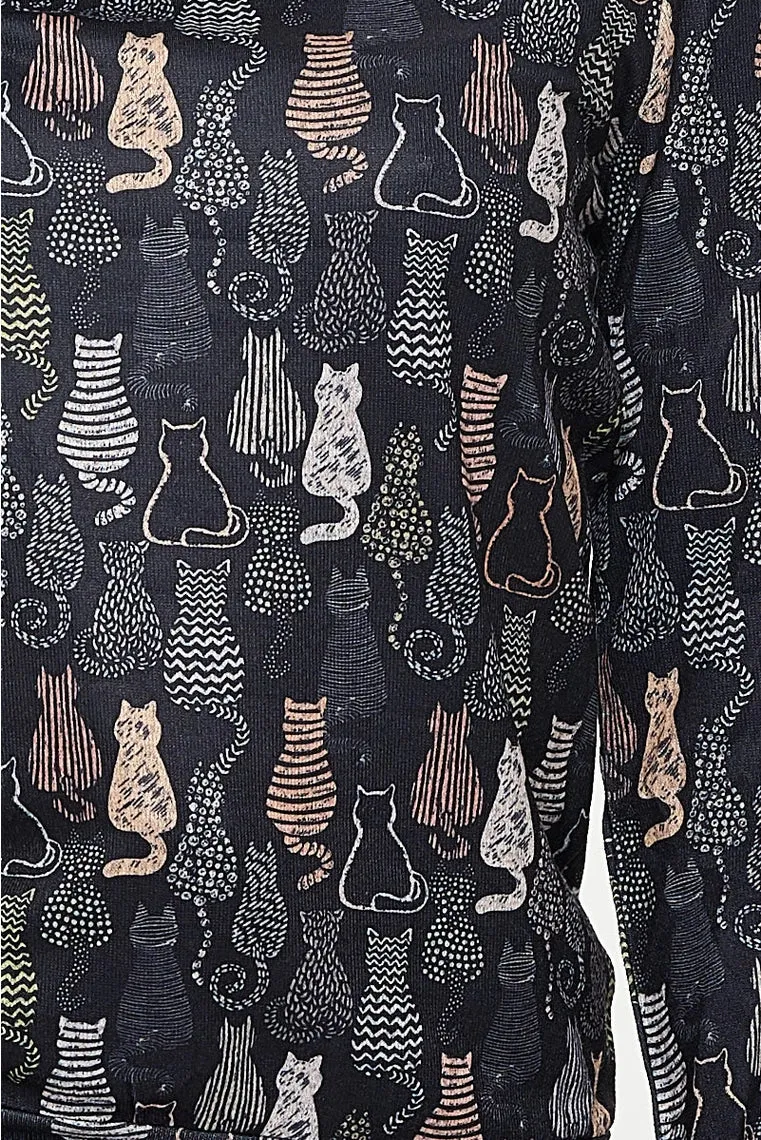 Black Tunic Cat Print Pull Over