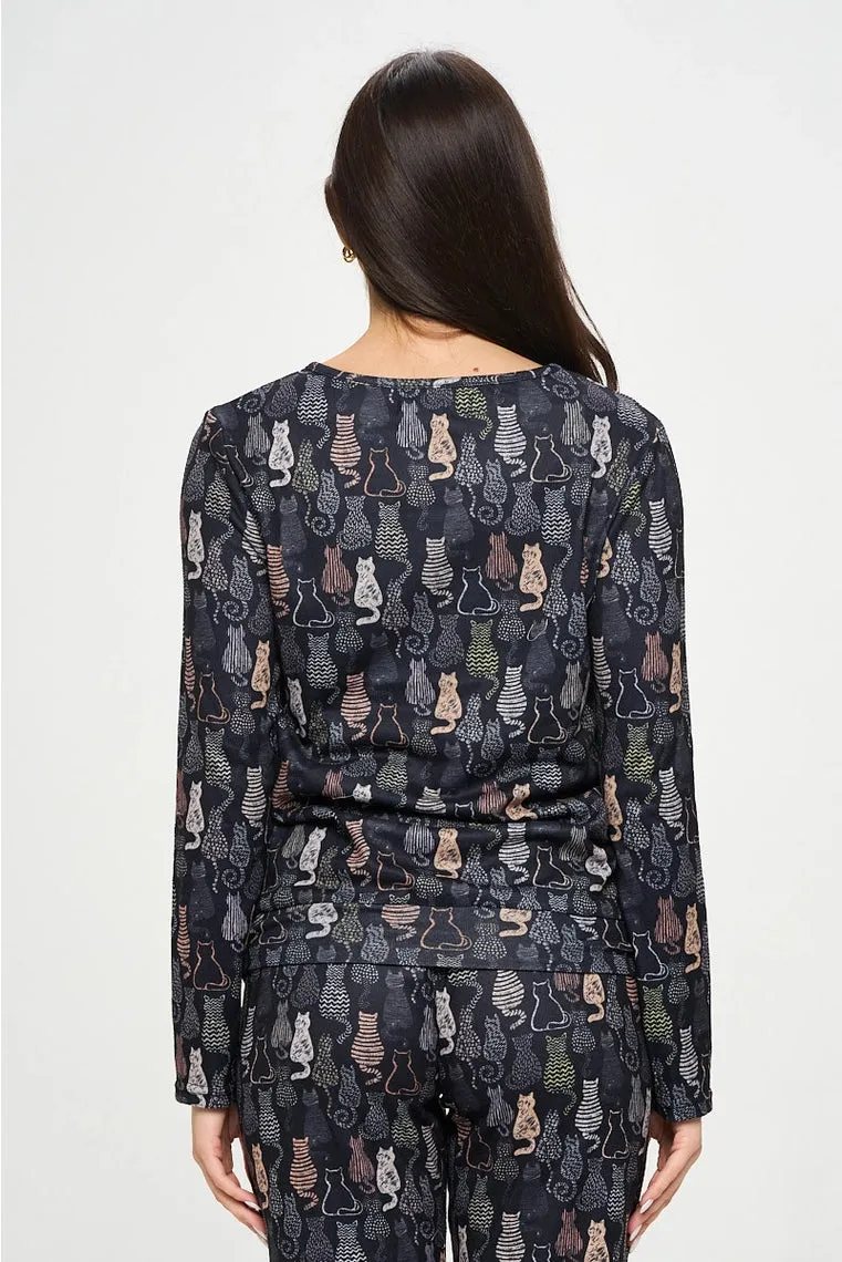Black Tunic Cat Print Pull Over