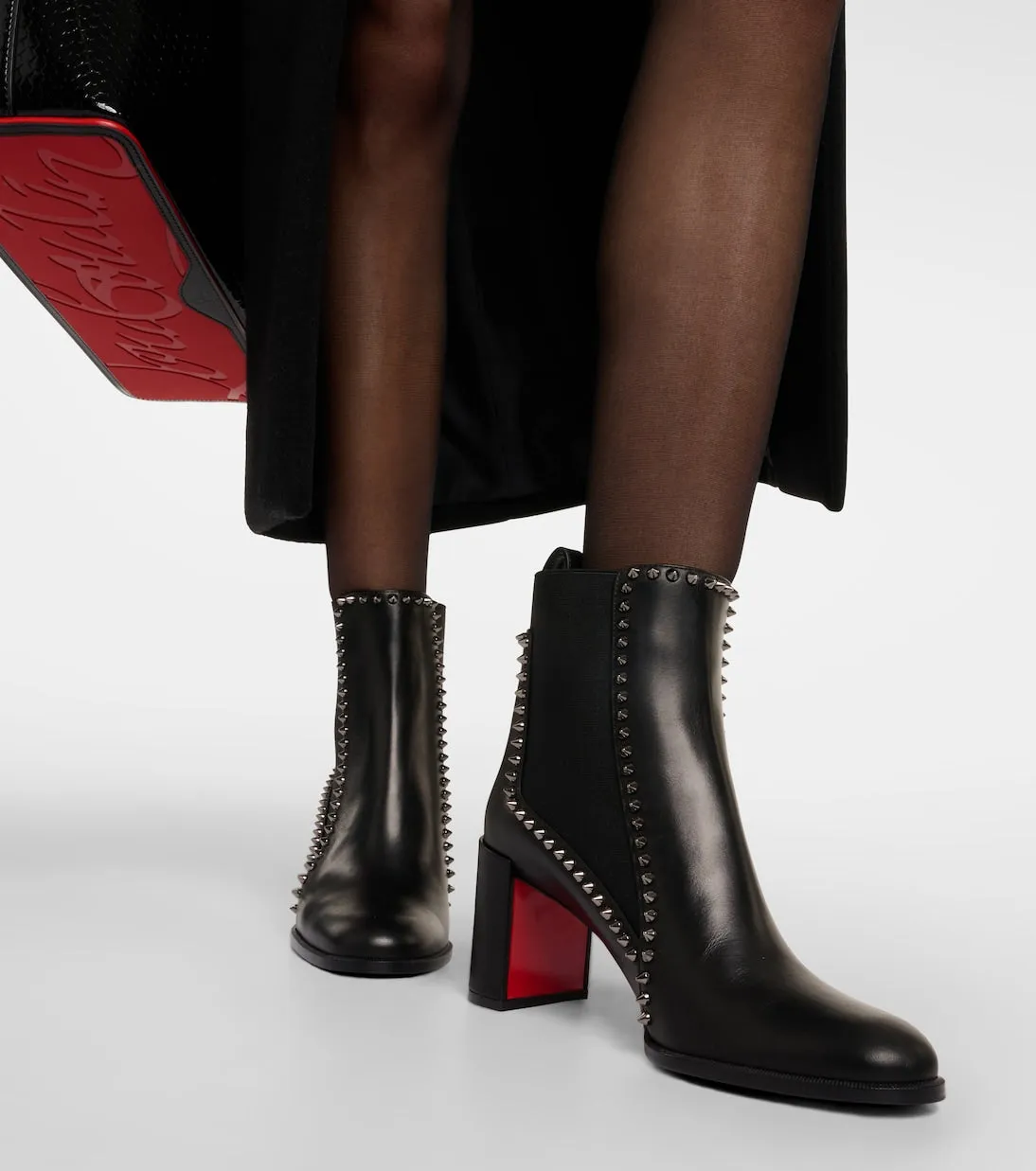 Christian Louboutin out line studded leather ankle boots, black