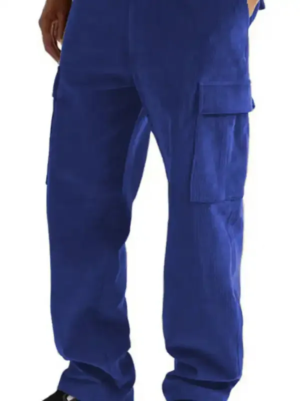 Corduroy multi-pocket straight trousers men’s sweeping pants men’s casual loose trousers