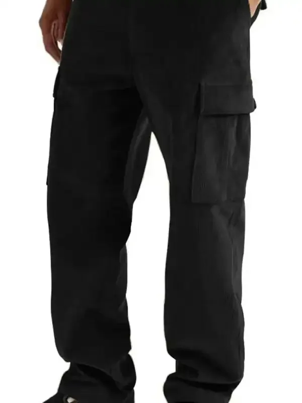 Corduroy multi-pocket straight trousers men’s sweeping pants men’s casual loose trousers