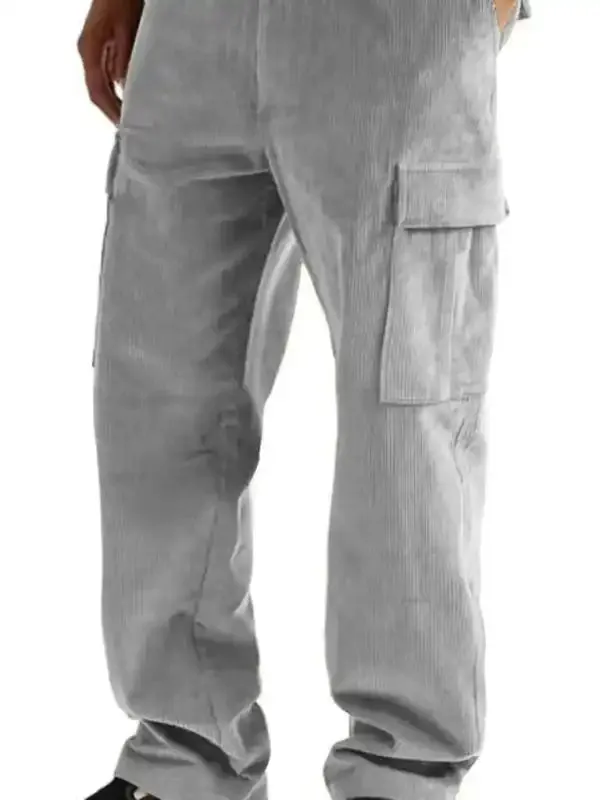 Corduroy multi-pocket straight trousers men’s sweeping pants men’s casual loose trousers