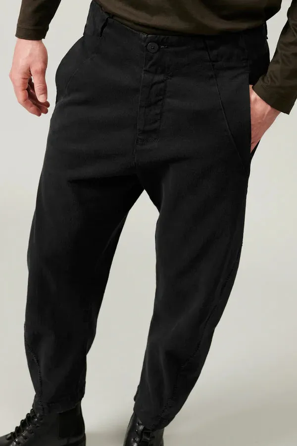 Cropped trousers with arched legs in cotton and stretch wool - Black