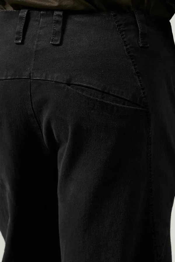 Cropped trousers with arched legs in cotton and stretch wool - Black
