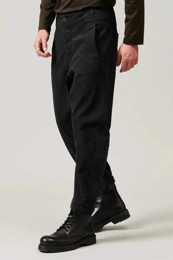 Cropped trousers with arched legs in cotton and stretch wool - Black