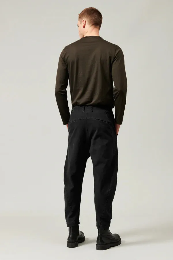 Cropped trousers with arched legs in cotton and stretch wool - Black