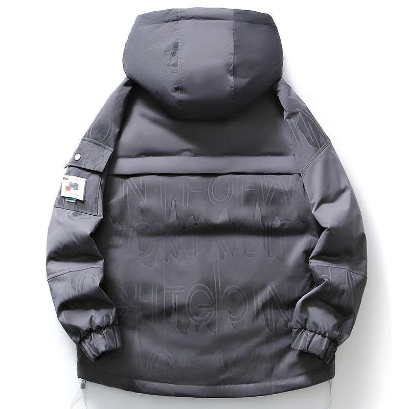 Hooded White Duck Down Thickened Bellows Pocket Down Jacket