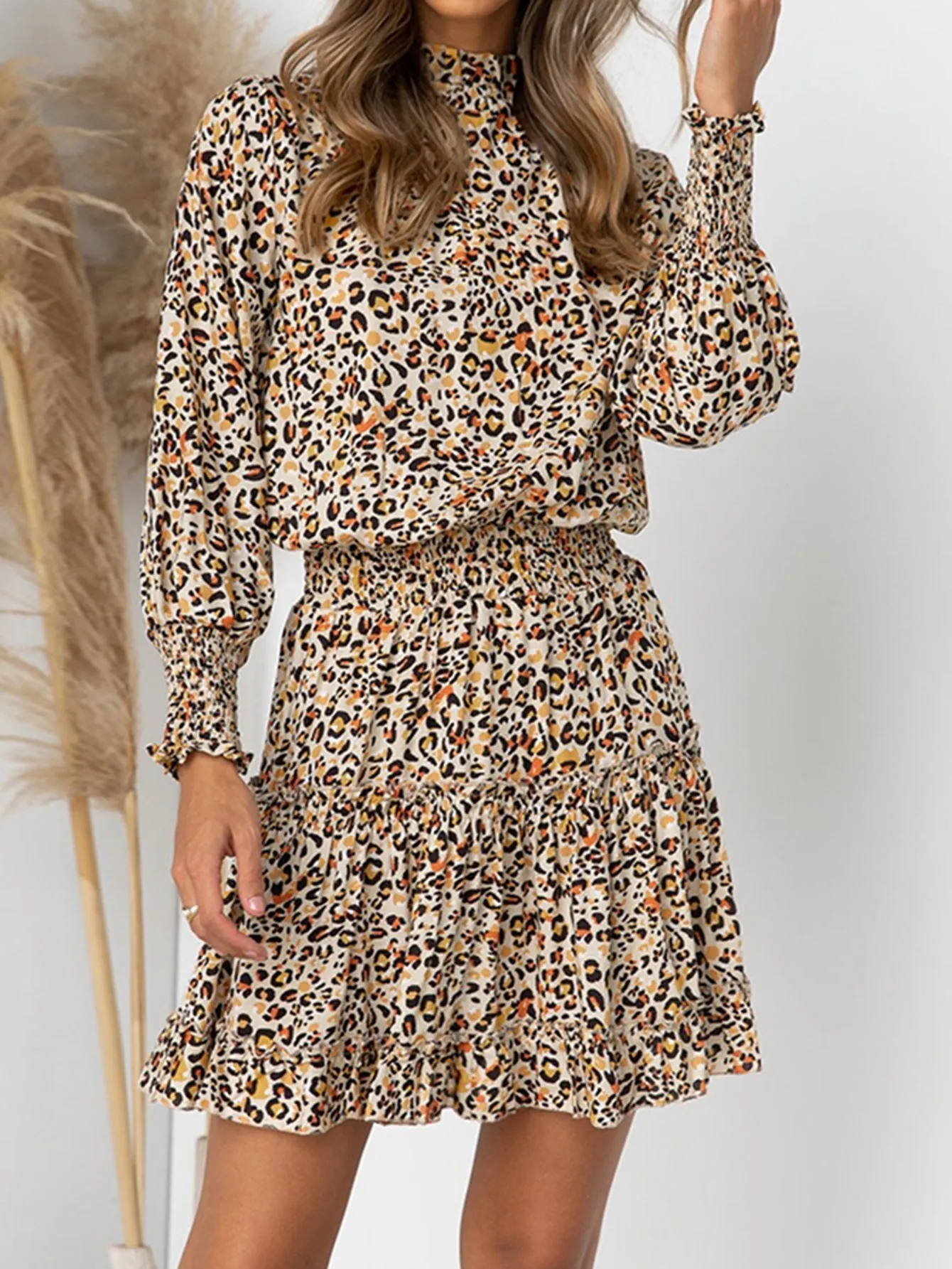 KittenAlarm - leopard print long sleeve elastic dress