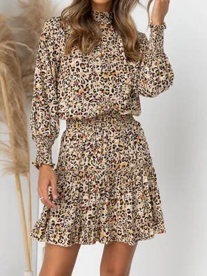 KittenAlarm - leopard print long sleeve elastic dress