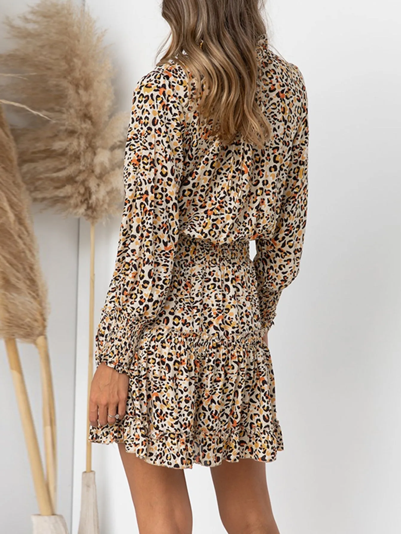 KittenAlarm - leopard print long sleeve elastic dress
