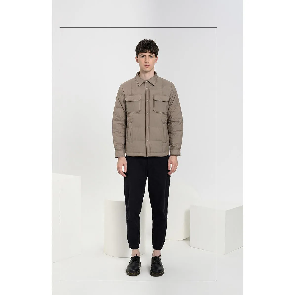 Lapel Collar Buttoned Pocket Down Jacket