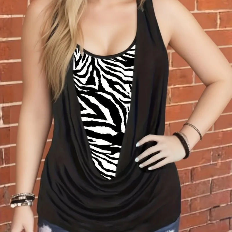 Leopard Colorblock Ruched Tank Top for Plus Size Women