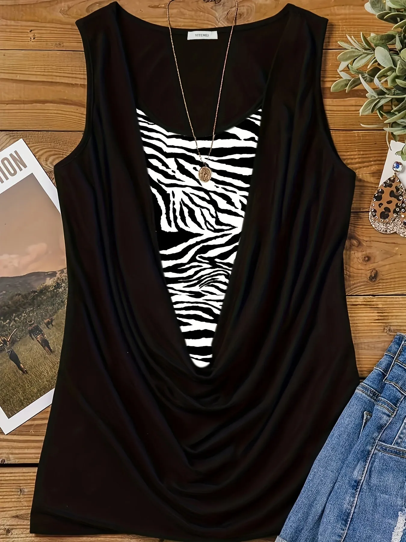 Leopard Colorblock Ruched Tank Top for Plus Size Women