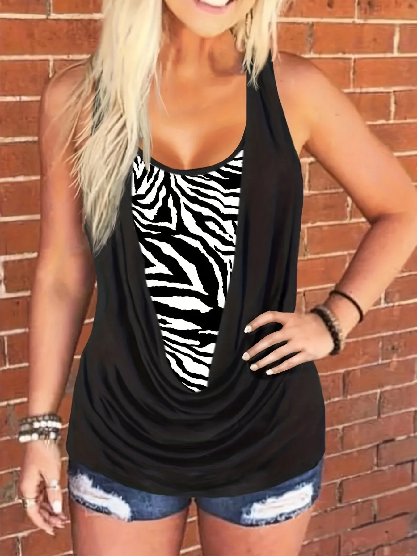 Leopard Colorblock Ruched Tank Top for Plus Size Women