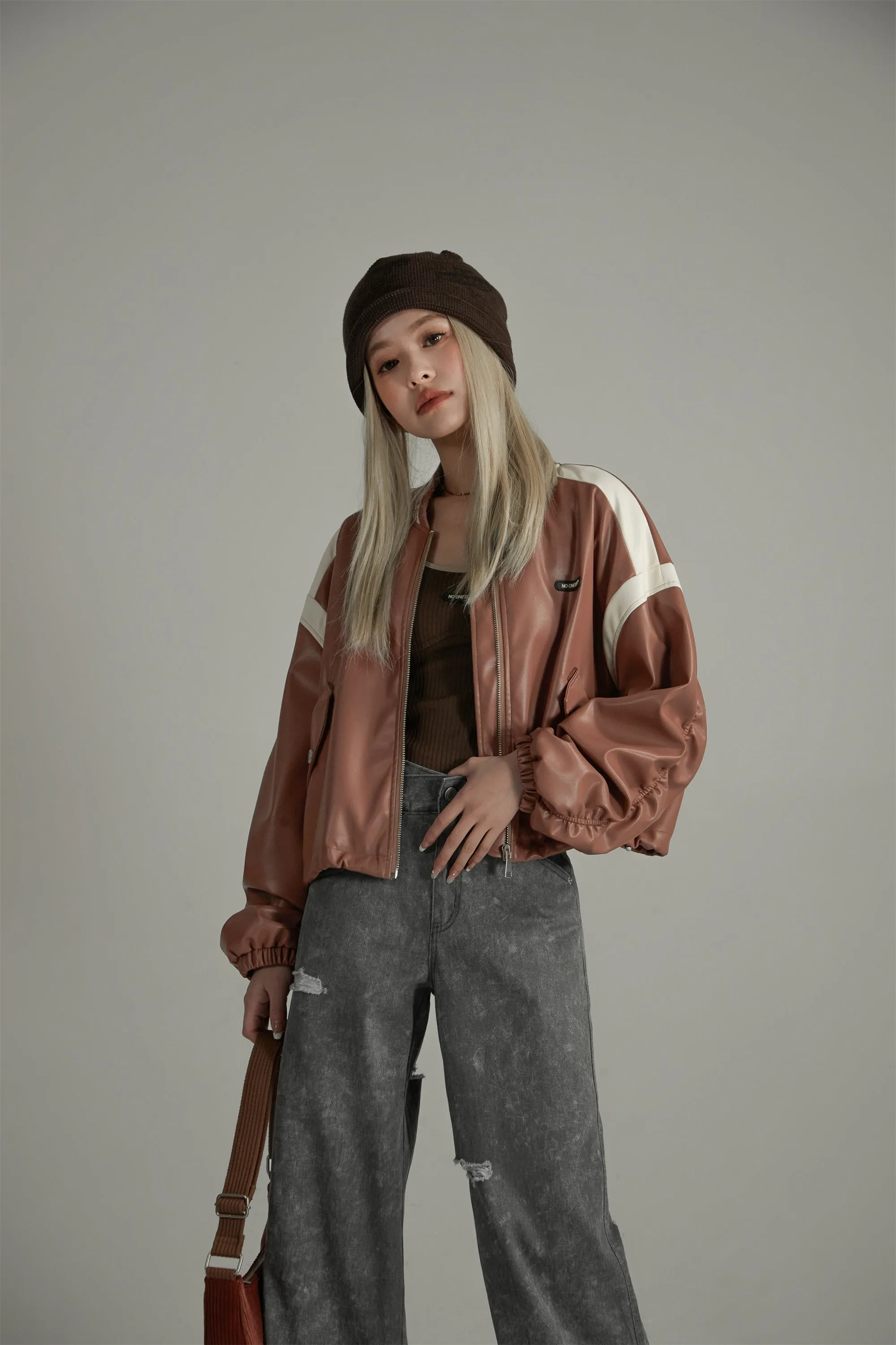 Line Color Combination Leather Jacket