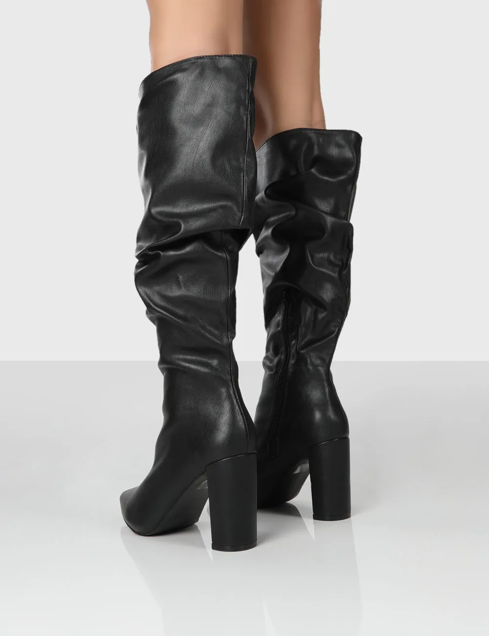 Mine Wide Fit Black PU Knee High Boots