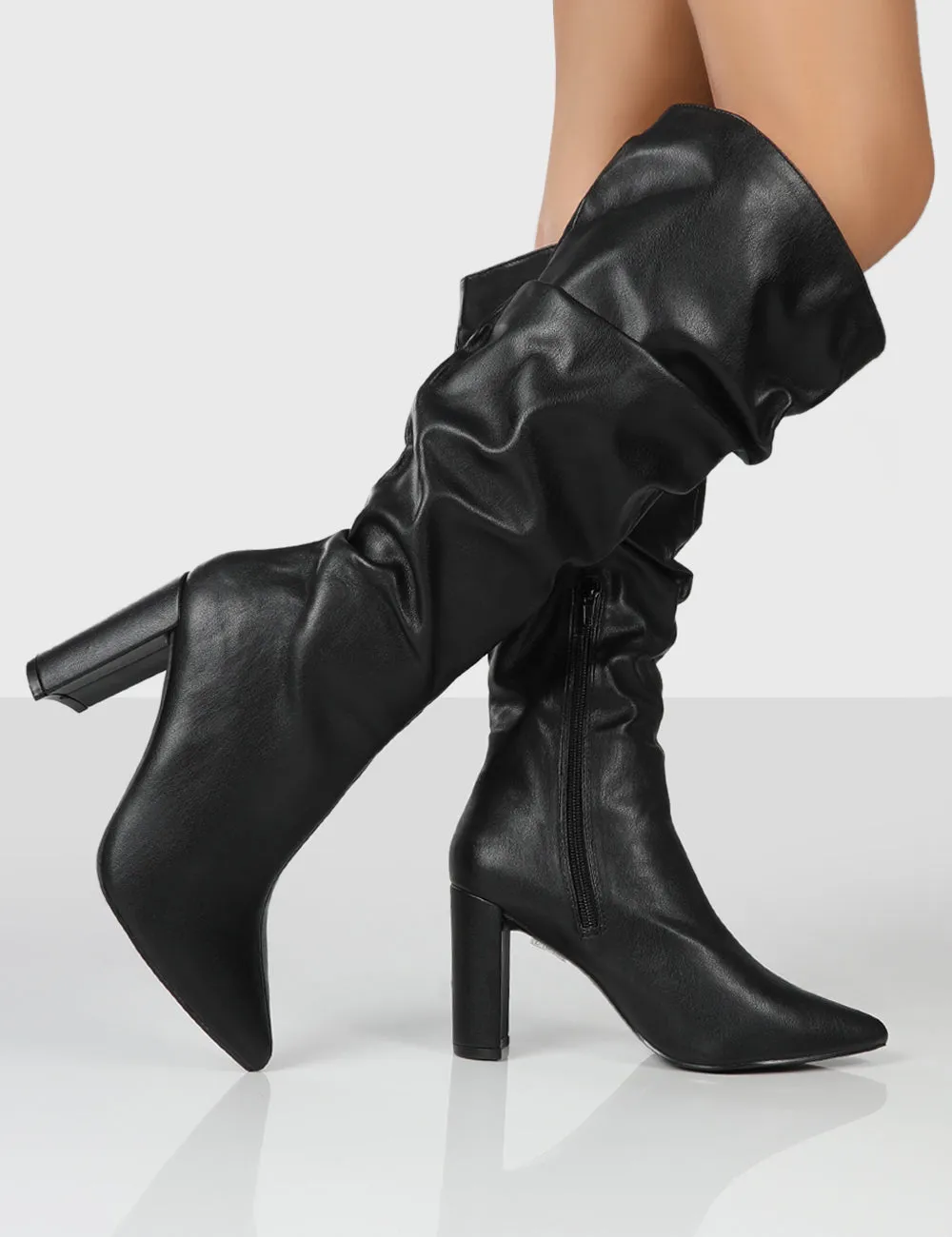 Mine Wide Fit Black PU Knee High Boots