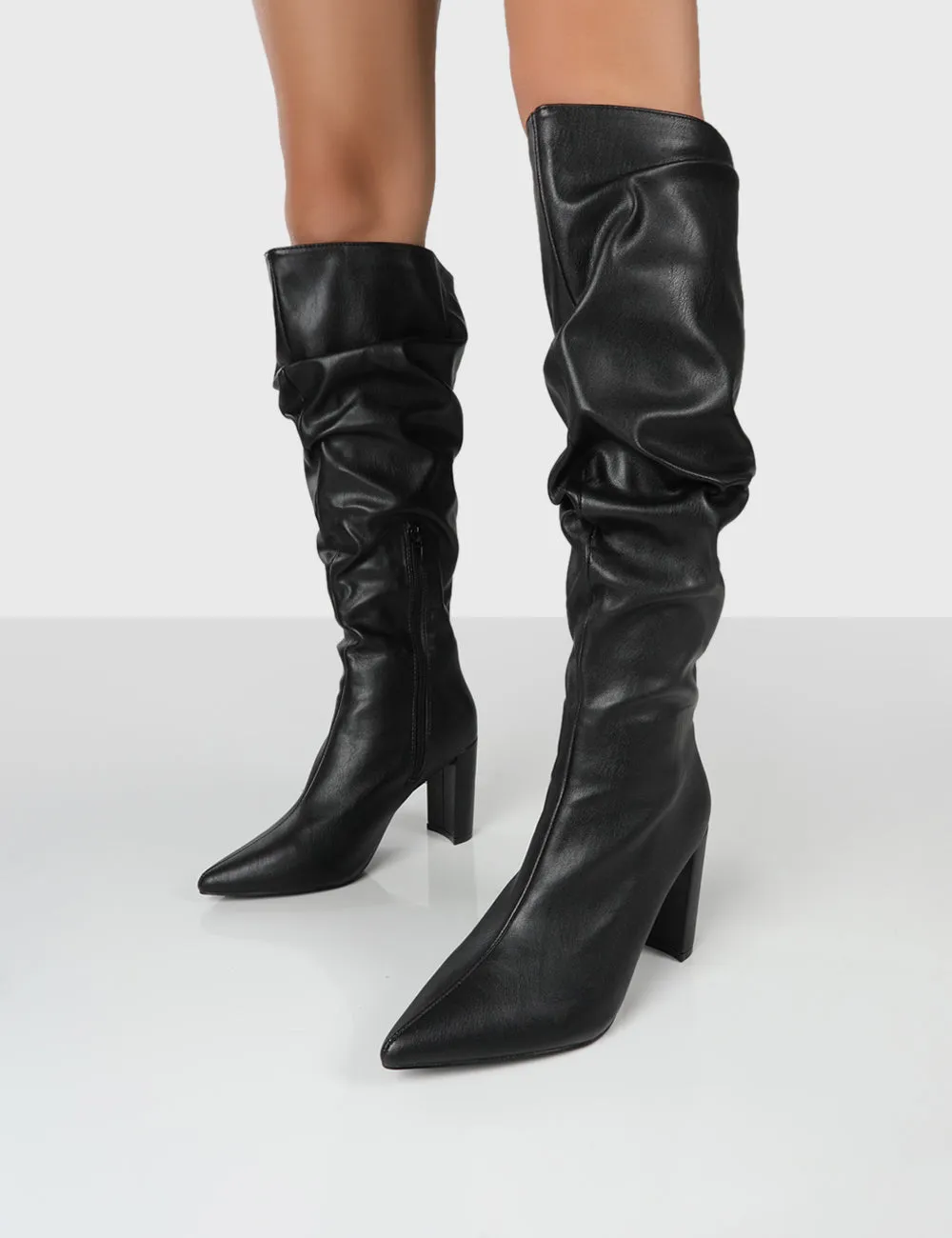 Mine Wide Fit Black PU Knee High Boots