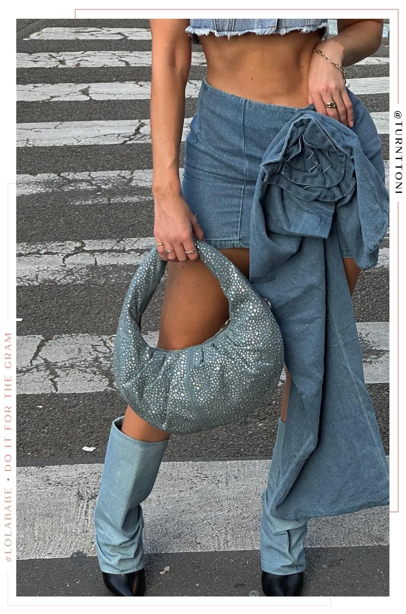 Samantha Denim Heel Boots - Denim