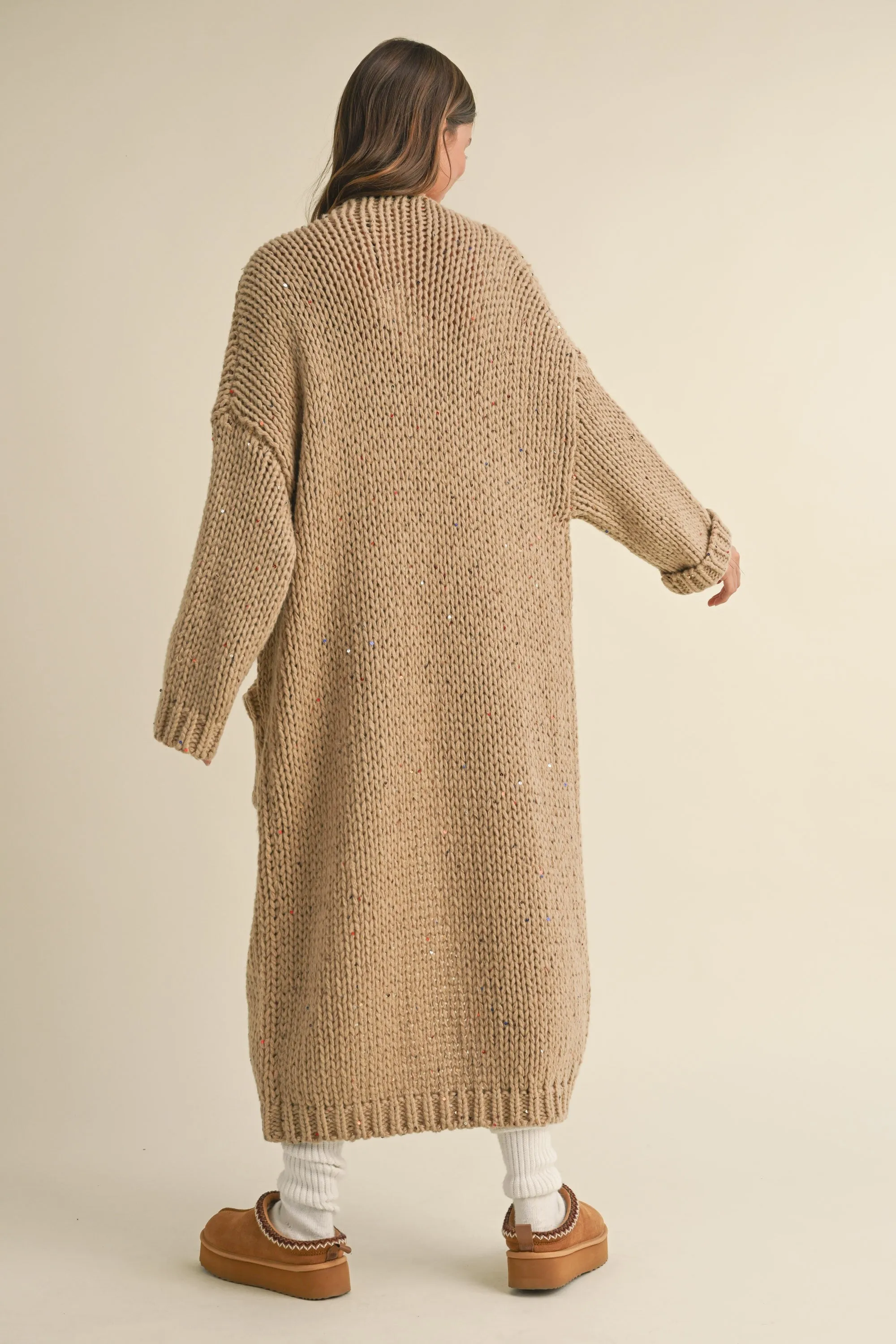 Sequins Long Chunky Knit Cardigan