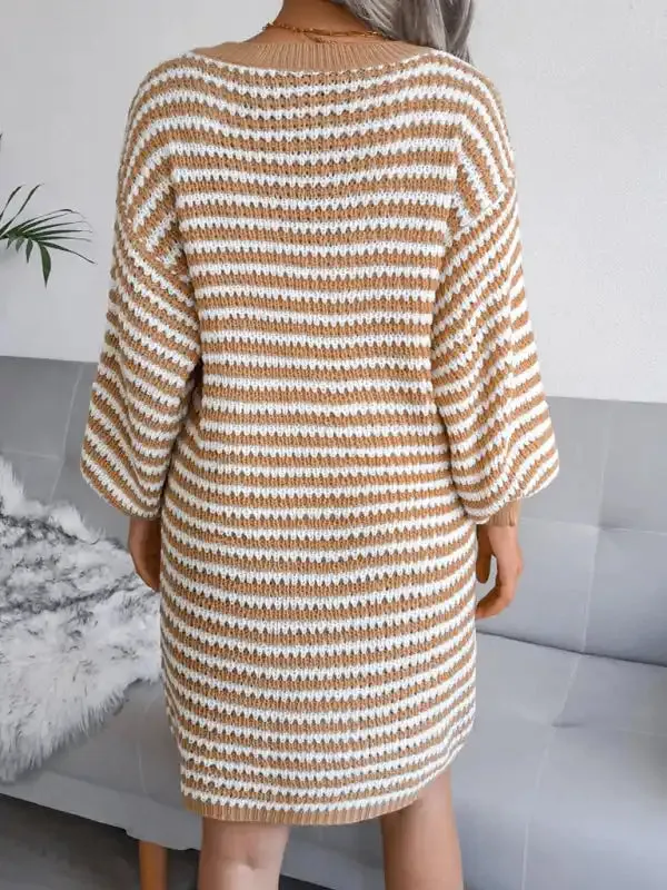 Women’s striped hollow wool dress knitted dress
