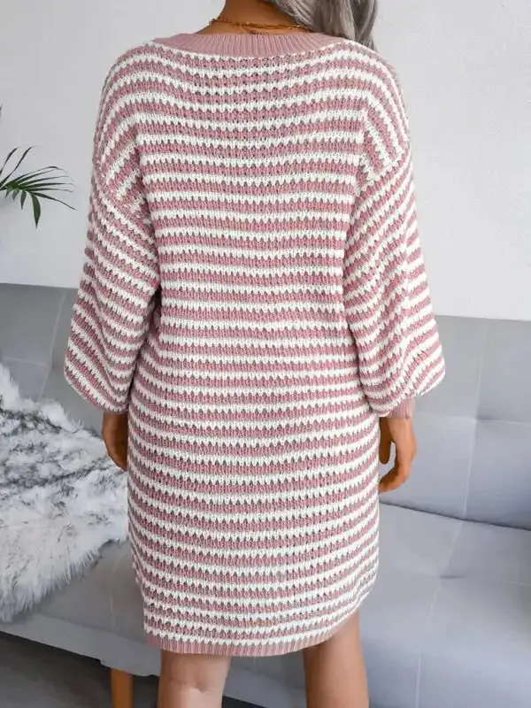 Women’s striped hollow wool dress knitted dress